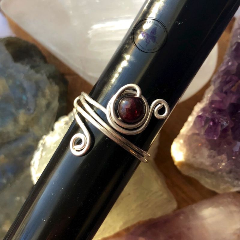 Garnet Sterling Silver Wire Wrapped Ring